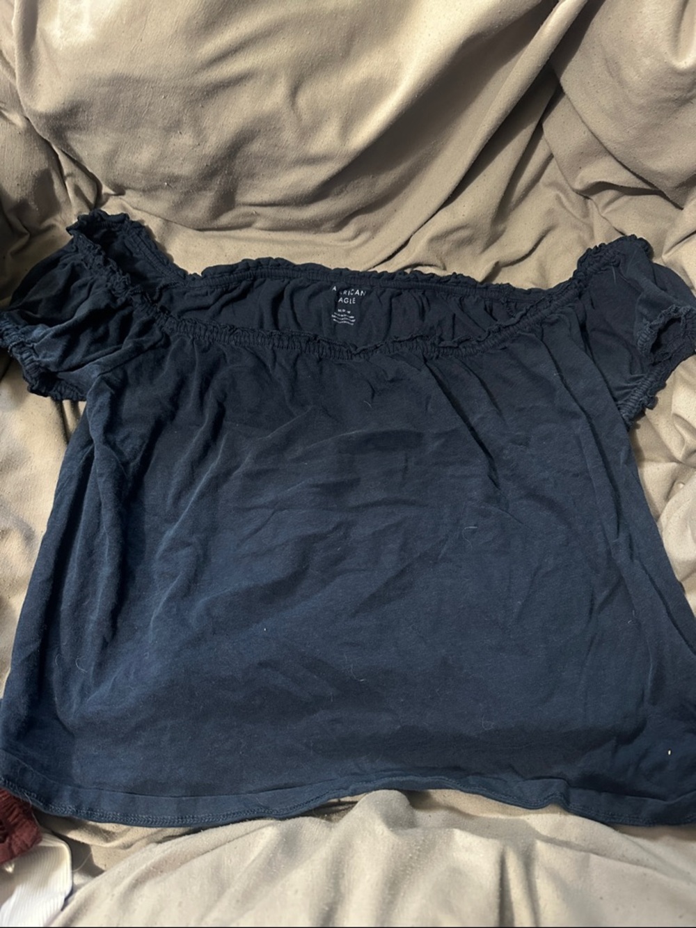 American Eagle Outfitters Navy Off-Shoulder Crop Tee